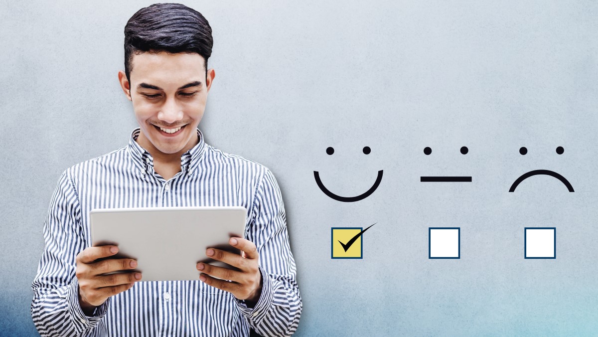 Man shows his satisfaction after interacting with a customer success team