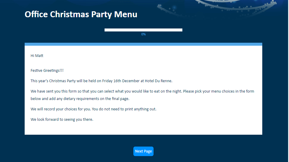 Christmas Party Questionnaire