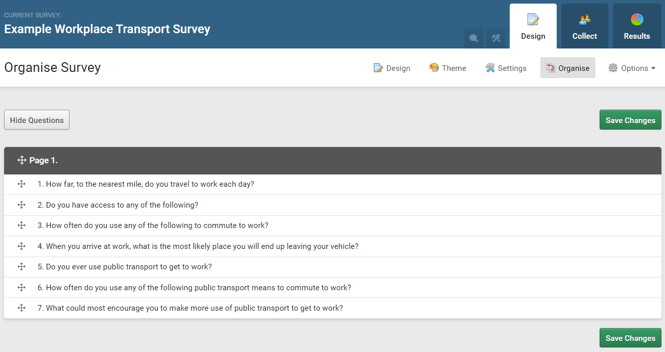 Organise Surveys Page