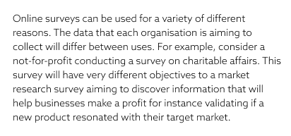 Screenshot of light-weight paragraph of text from SmartSurvey website. The text appears feint and is hard to read.